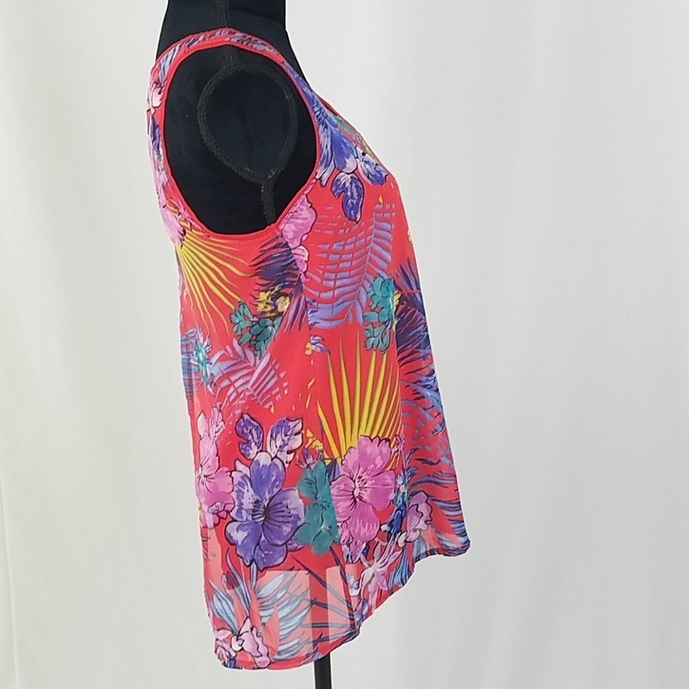 Ella Moss women XS tank top floral flowy lined split back tropical vacation - Picture 3 of 5